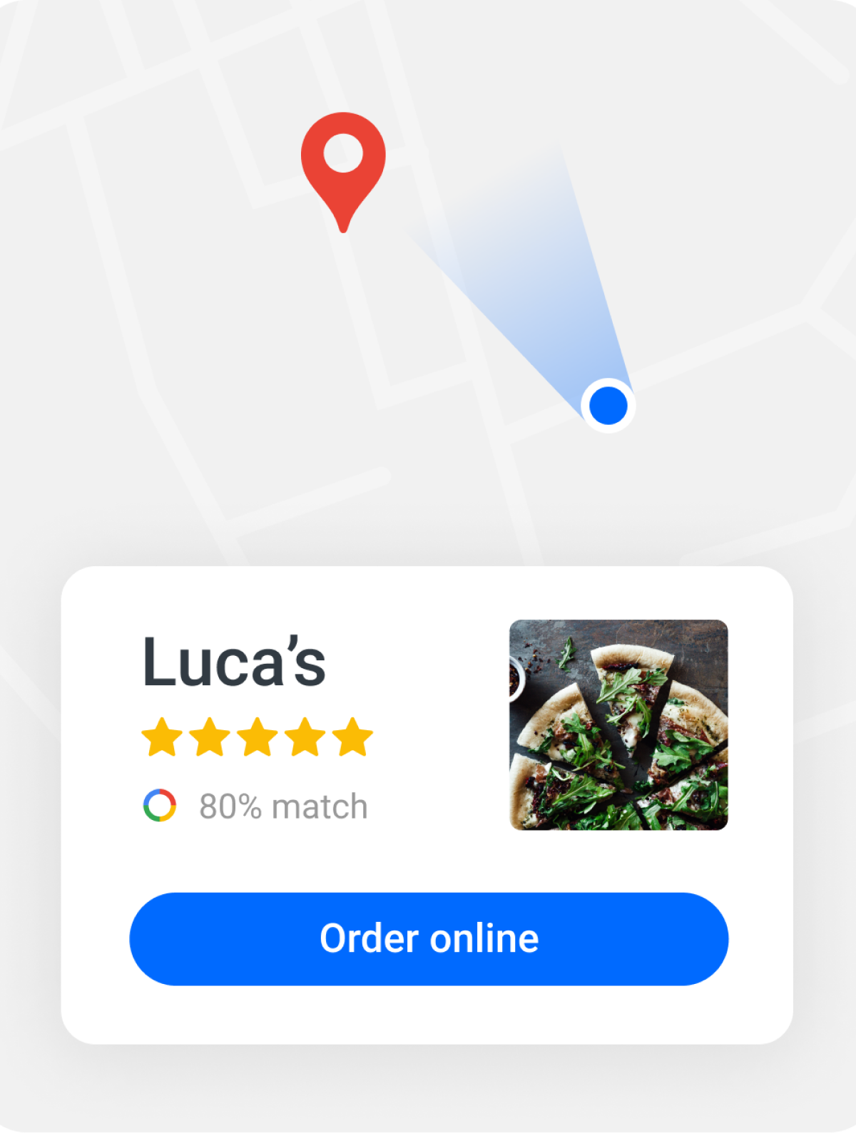 Restaurant Google listing displayed on Google maps.