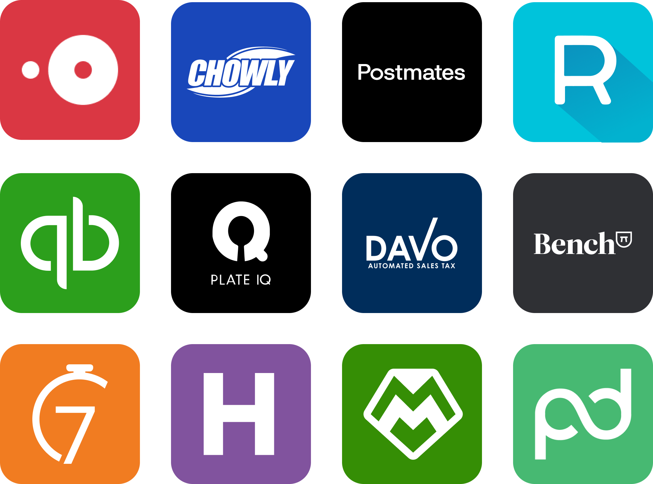 Grid of 12 Square integration app logos.