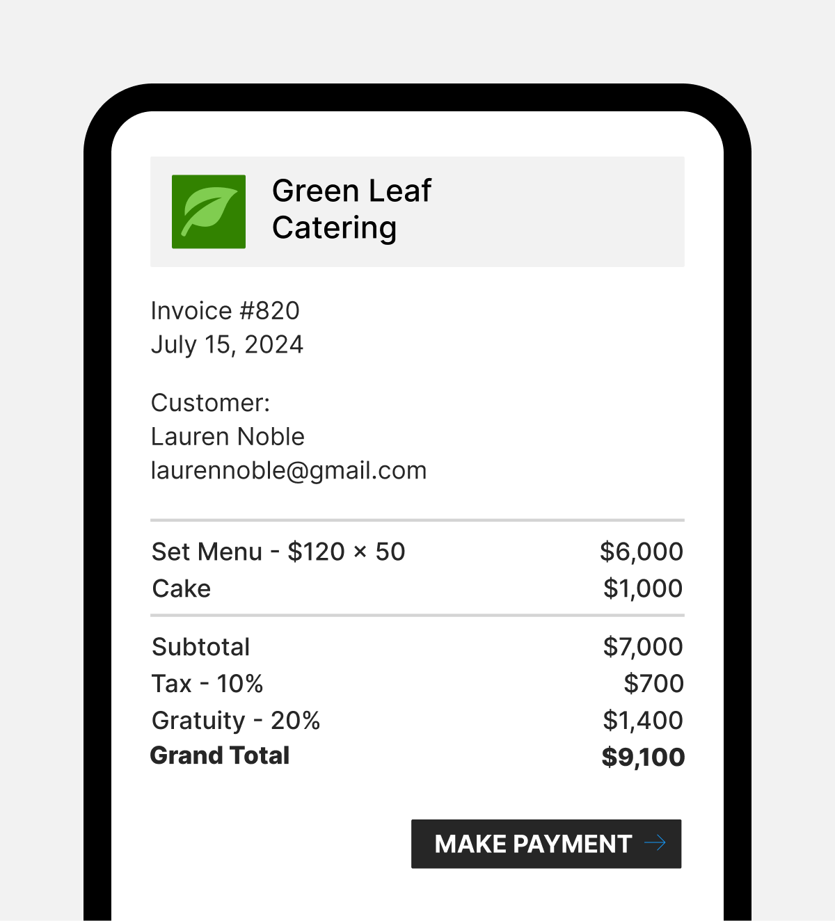 Simplified representation of mobile invoice.