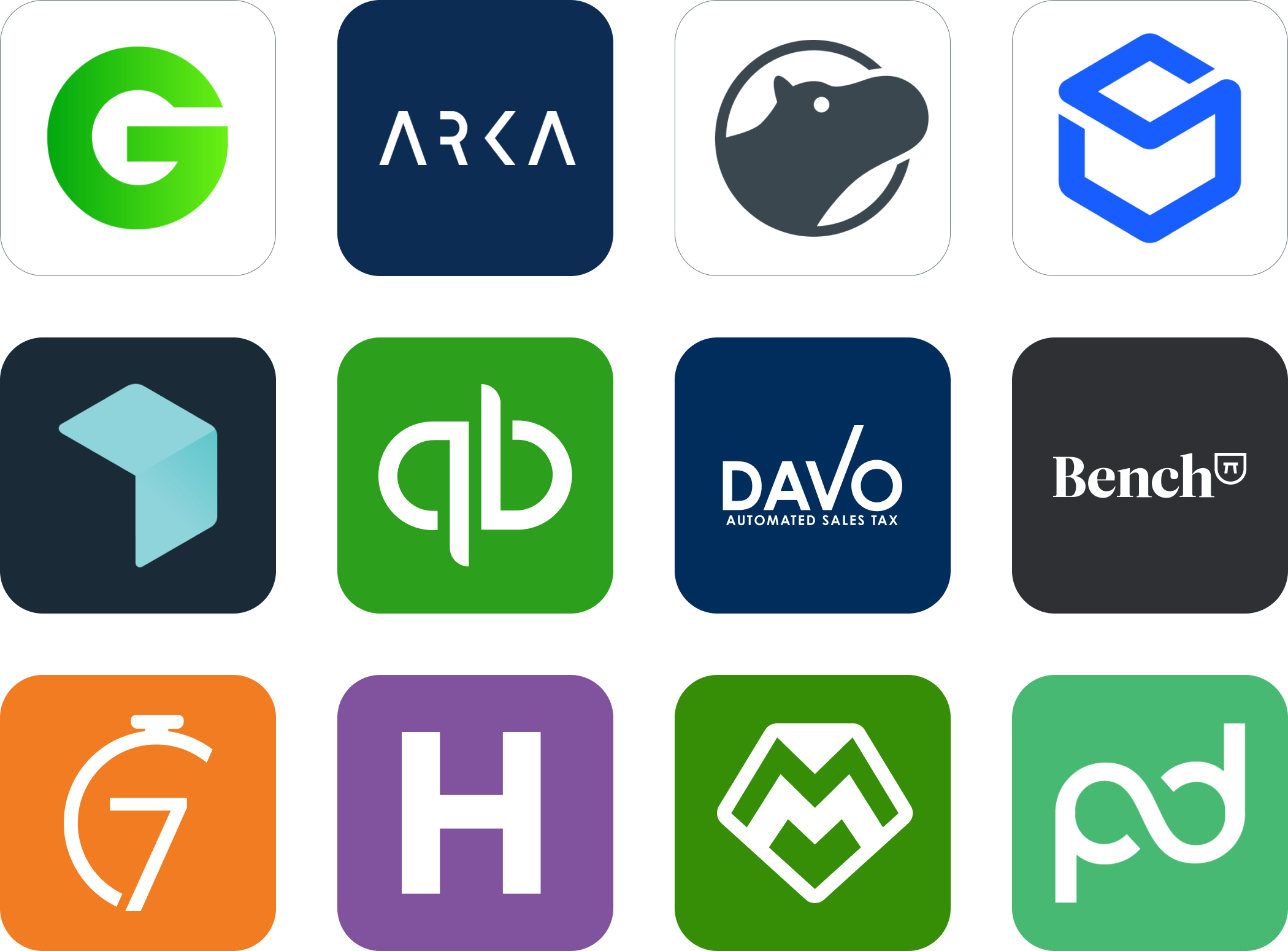 Grid of 12 Square integration app logos.