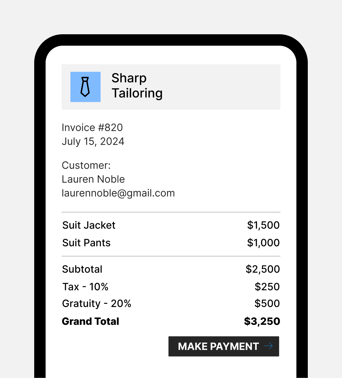 Simplified representation of mobile invoice.