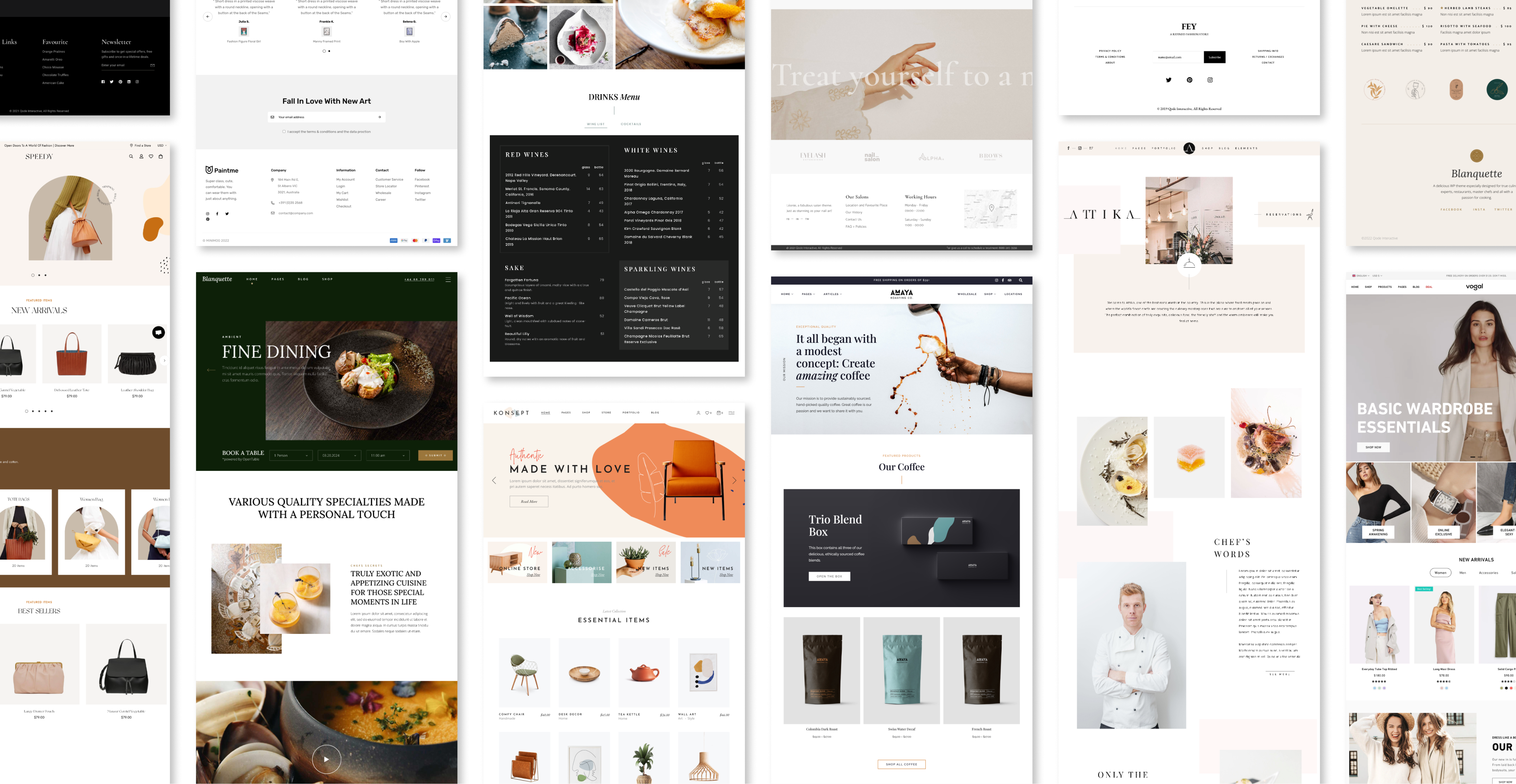 Web design screenshots for restaurant website.